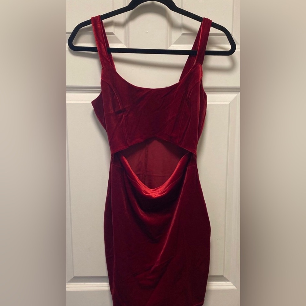 Women's Red Velvet Cutout Dress